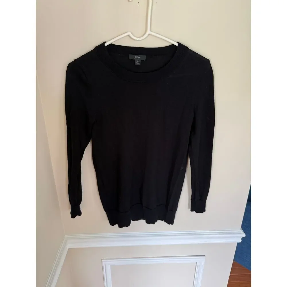 Merino Wool Black J. Crew Fitted Crewneck Pullover Sweater Knit Top Casual- Sz S